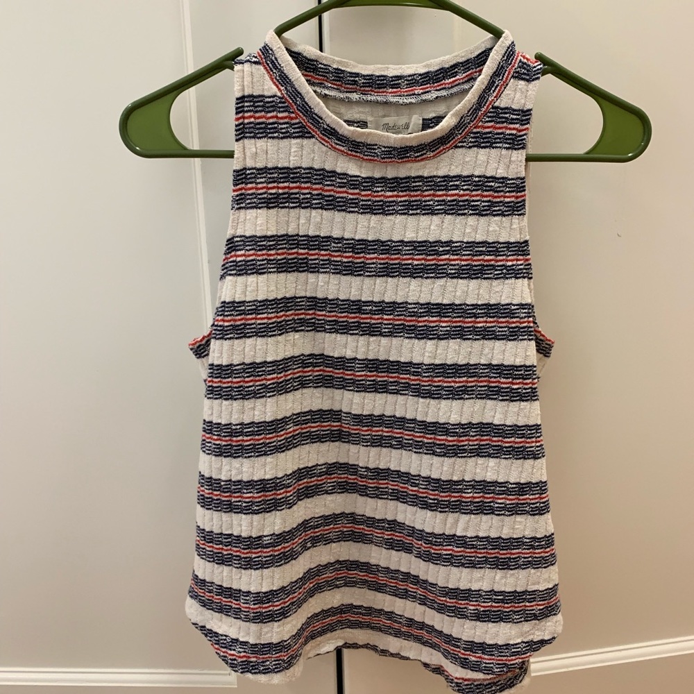 striped mock neck tank top